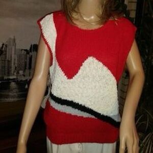 Country Craft vintage Red and White Geometric Knit Sweater Vest size 40